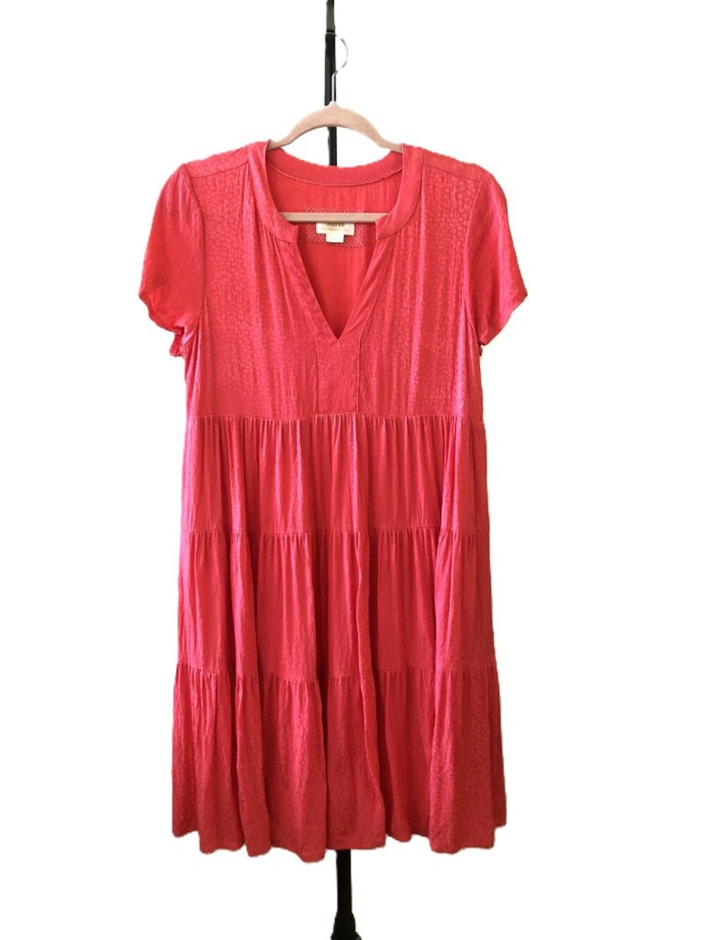 Anthropologie Maeve Sacha Jacquard Tiered Tunic Dress Textured Pink Size S